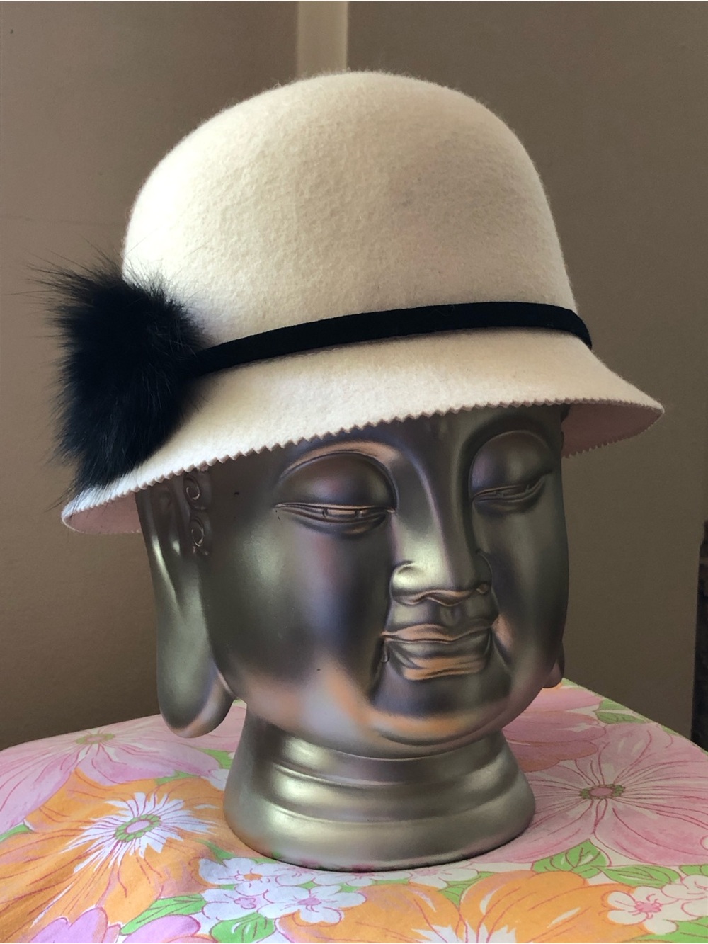 🍦Vintage Bucket Hat Cloche Galliano Sorbatti Made in Italy Real Fur Pom - Picture 5 of 13